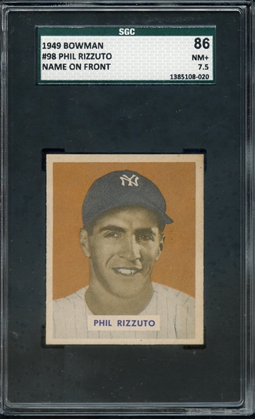 1949 BOWMAN 98 PHIL RIZZUTO NAME ON FRONT SGC NM+ 86 / 7.5