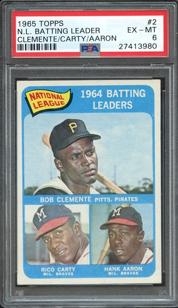 1965 TOPPS 2 N.L. BATTING LEADER CLEMENTE/CARTY/AARON PSA EX-MT 6