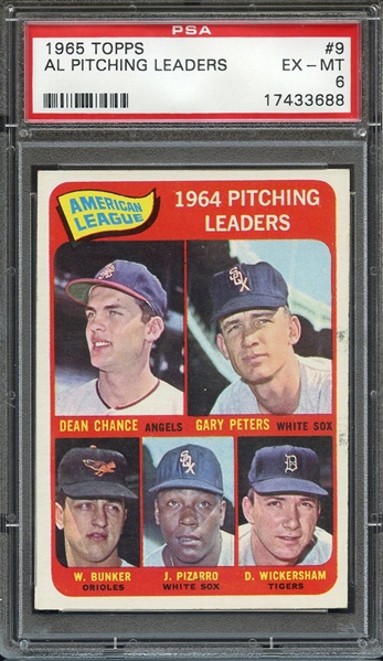 1965 TOPPS 9 AL PITCHING LEADERS PSA EX-MT 6