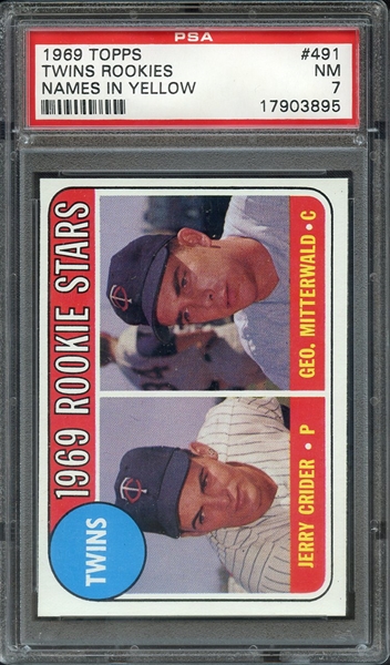 1969 TOPPS 491 TWINS ROOKIES NAMES IN YELLOW PSA NM 7