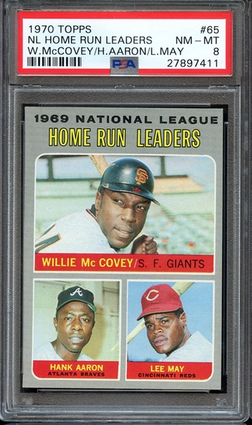 1970 TOPPS 65 NL HOME RUN LEADERS W.McCOVEY/H.AARON/L.MAY PSA NM-MT 8