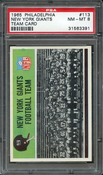 1965 PHILADELPHIA 113 NEW YORK GIANTS TEAM CARD PSA NM-MT 8