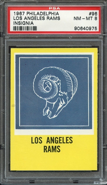 1967 PHILADELPHIA 96 LOS ANGELES RAMS INSIGNIA PSA NM-MT 8