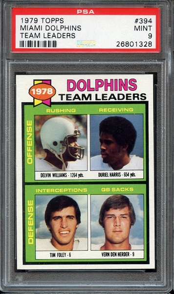1979 TOPPS 394 MIAMI DOLPHINS TEAM LEADERS PSA MINT 9