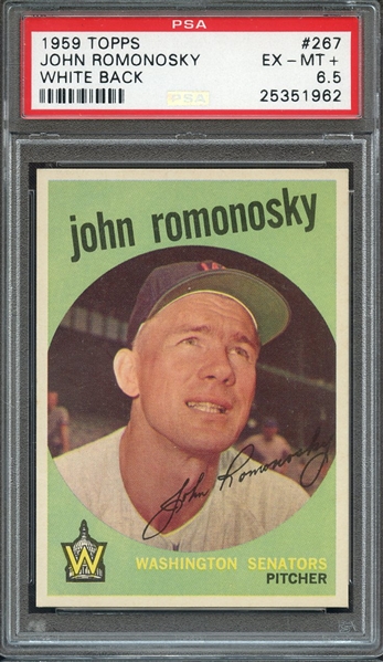 1959 TOPPS 267 JOHN ROMONOSKY WHITE BACK PSA EX-MT+ 6.5