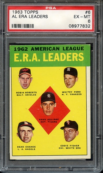 1963 TOPPS 6 AL ERA LEADERS PSA EX-MT 6
