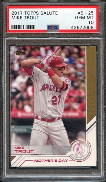 2017 TOPPS SALUTE S-25 MIKE TROUT PSA GEM MT 10