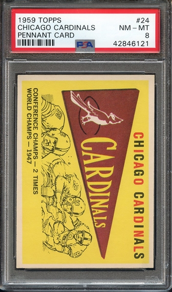 1959 TOPPS 24 CHICAGO CARDINALS PENNANT CARD PSA NM-MT 8