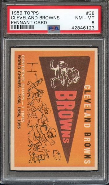 1959 TOPPS 38 CLEVELAND BROWNS PENNANT CARD PSA NM-MT 8