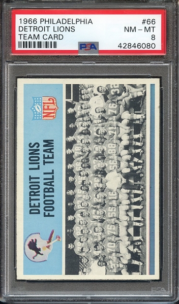 1966 PHILADELPHIA 66 DETROIT LIONS TEAM CARD PSA NM-MT 8