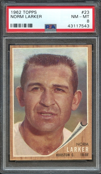 1962 TOPPS 23 NORM LARKER PSA NM-MT 8