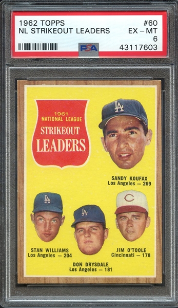 1962 TOPPS 60 NL STRIKEOUT LEADERS PSA EX-MT 6
