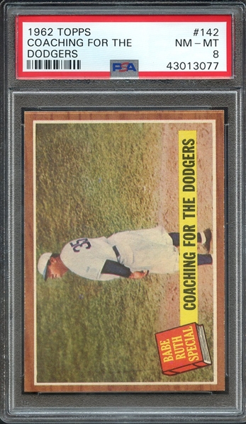 1962 TOPPS 142 COACHING FOR THE DODGERS PSA NM-MT 8