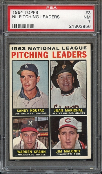 1964 TOPPS 3 NL PITCHING LEADERS PSA NM 7