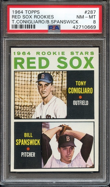1964 TOPPS 287 RED SOX ROOKIES T.CONIGLIARO/B.SPANSWICK PSA NM-MT 8