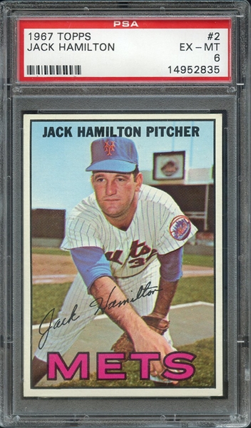 1967 TOPPS 2 JACK HAMILTON PSA EX-MT 6
