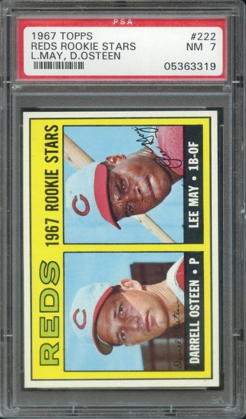 1967 TOPPS 222 REDS ROOKIES D.OSTEEN/L.MAY PSA NM 7