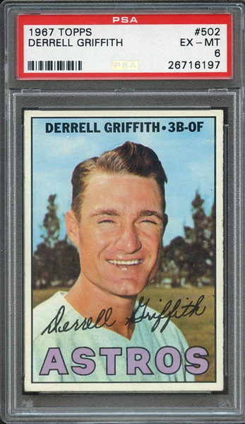 1967 TOPPS 502 DERRELL GRIFFITH PSA EX-MT 6