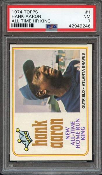 1974 TOPPS 1 HANK AARON ALL TIME HR KING PSA NM 7