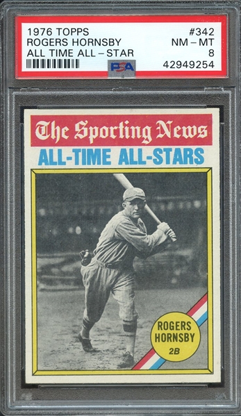 1976 TOPPS 342 ROGERS HORNSBY ALL TIME ALL-STAR PSA NM-MT 8