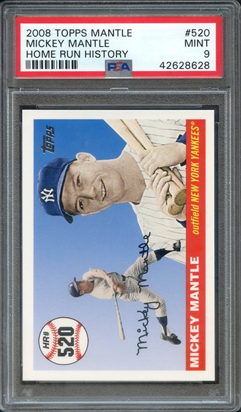 2008 TOPPS MANTLE HOME RUN HISTORY 520 MICKEY MANTLE HOME RUN HISTORY PSA MINT 9