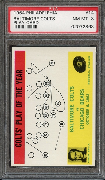 1964 PHILADELPHIA 14 BALTIMORE COLTS PLAY CARD PSA NM-MT 8