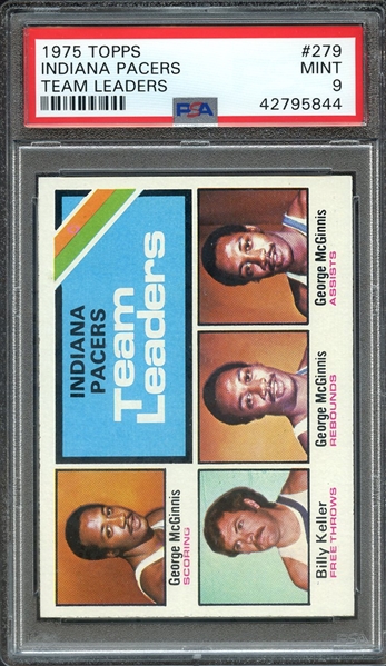 1975 TOPPS 279 INDIANA PACERS TEAM LEADERS PSA MINT 9