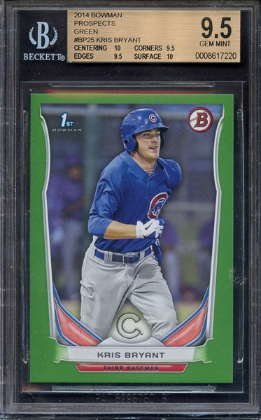 2014 BOWMAN PROSPECTS BGREEN BP25 KRIS BRYANT BGS GEM MINT 9.5