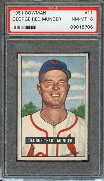 1951 BOWMAN 11 GEORGE RED MUNGER PSA NM-MT 8