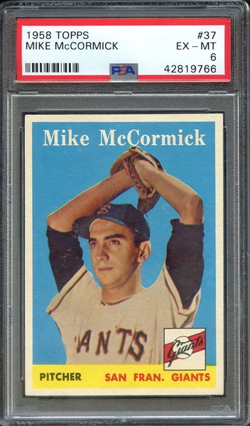 1958 TOPPS 37 MIKE McCORMICK PSA EX-MT 6