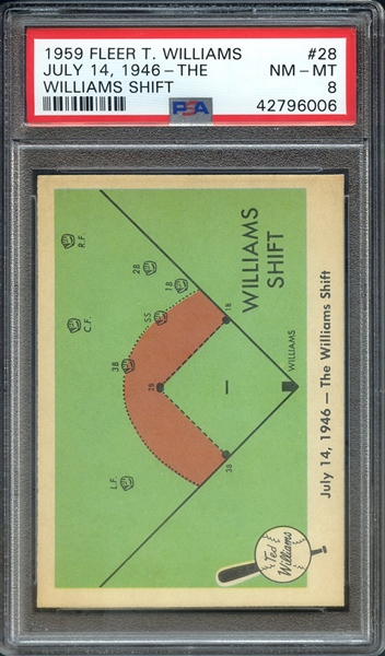 1959 FLEER TED WILLIAMS 28 JULY 14, 1946-THE WILLIAMS SHIFT PSA NM-MT 8