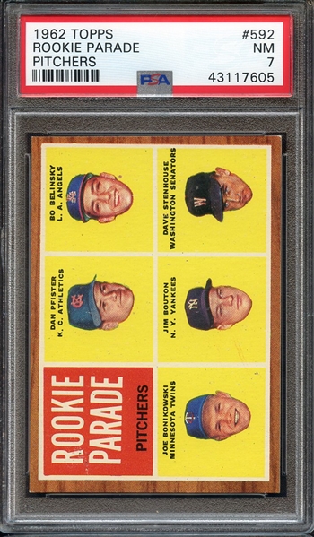 1962 TOPPS 592 ROOKIE PARADE PITCHERS PSA NM 7