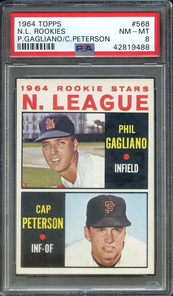 1964 TOPPS 568 N.L. ROOKIES P.GAGLIANO/C.PETERSON PSA NM-MT 8