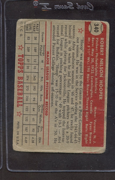 1952 TOPPS 340 BOB HOOPER POOR