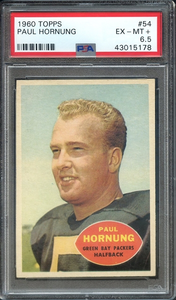 1960 TOPPS 54 PAUL HORNUNG PSA EX-MT+ 6.5