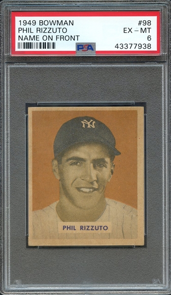 1949 BOWMAN 98 PHIL RIZZUTO NAME ON FRONT PSA EX-MT 6