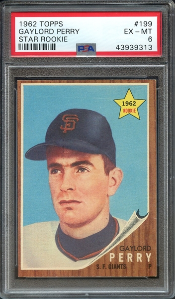 1962 TOPPS 199 GAYLORD PERRY RC PSA EX-MT 6
