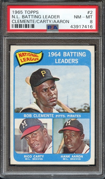 1965 TOPPS 2 N.L. BATTING LEADER CLEMENTE/CARTY/AARON PSA NM-MT 8