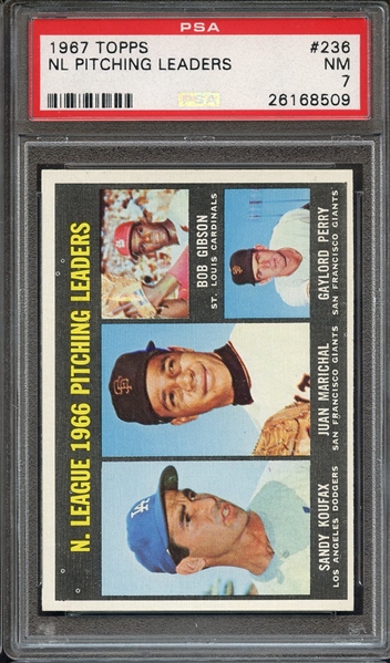 1967 TOPPS 236 NL PITCHING LEADERS PSA NM 7