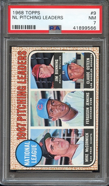 1968 TOPPS 9 NL PITCHING LEADERS PSA NM 7