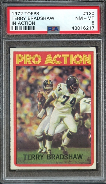 1972 TOPPS 120 TERRY BRADSHAW IN ACTION PSA NM-MT 8