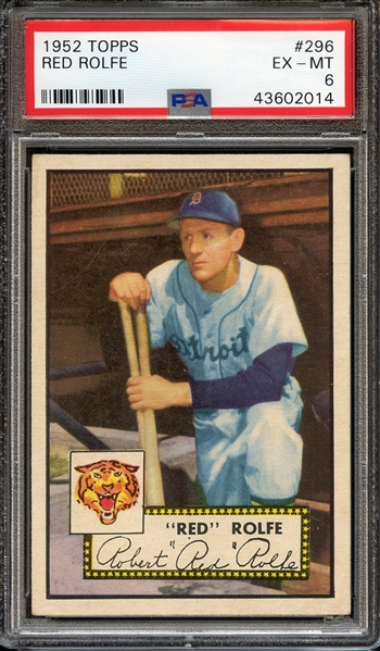 1952 TOPPS 296 RED ROLFE PSA EX-MT 6