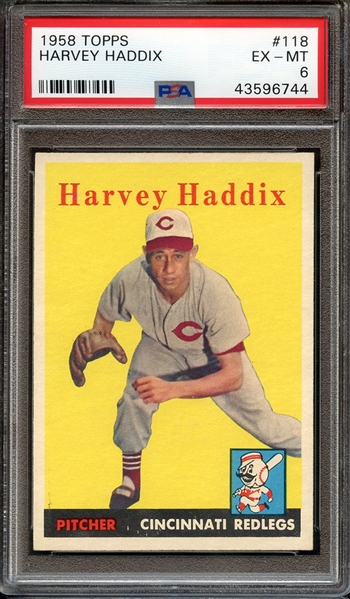 1958 TOPPS 118 HARVEY HADDIX PSA EX-MT 6