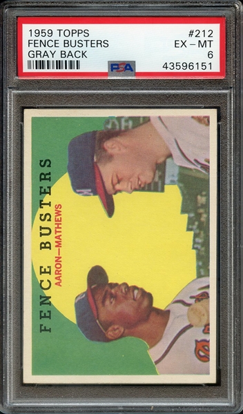 1959 TOPPS 212 FENCE BUSTERS GRAY BACK PSA EX-MT 6