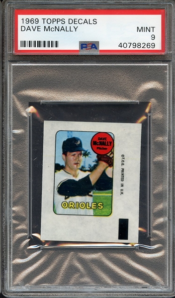 1969 TOPPS DECALS DAVE McNALLY PSA MINT 9