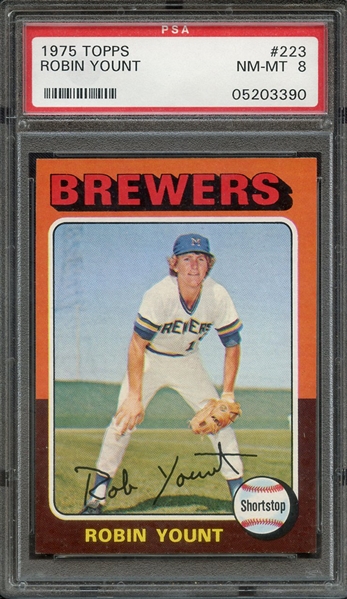 1975 TOPPS 223 ROBIN YOUNT RC PSA NM-MT 8