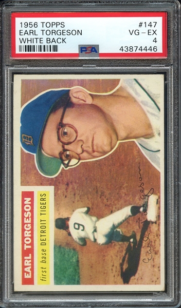 1956 TOPPS 147 EARL TORGESON WHITE BACK PSA VG-EX 4