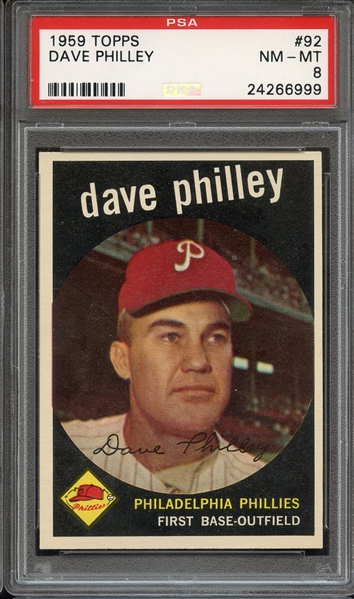 1959 TOPPS 92 DAVE PHILLEY PSA NM-MT 8