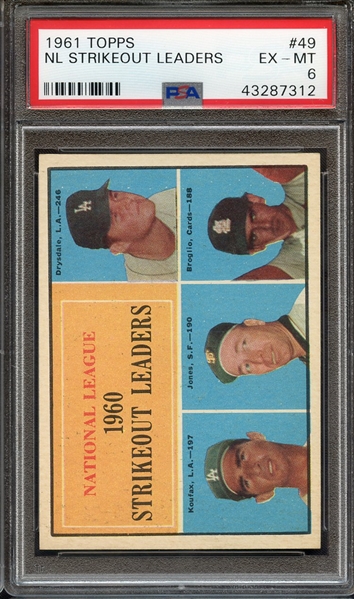 1961 TOPPS 49 NL STRIKEOUT LEADERS PSA EX-MT 6