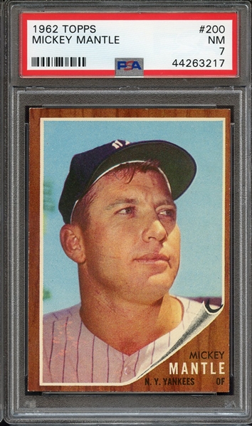 1962 TOPPS 200 MICKEY MANTLE PSA NM 7